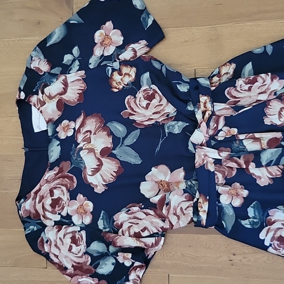 Charles Henry Flutter Sleeve Shift Dress Blue Pink Floral Tie Waist Small - Picture 4 of 11